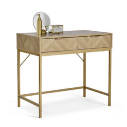 Vonhaus Dressing Table For Bedroom, Herringbone 2 Drawer Vanity Desk With Gold Handles & Legs, Chevron Makeup Table, Ducie