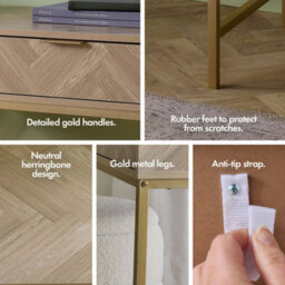 Vonhaus Dressing Table For Bedroom, Herringbone 2 Drawer Vanity Desk With Gold Handles & Legs, Chevron Makeup Table, Ducie - thumbnail 5