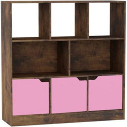 Urbn-Living Urbnliving Asymmetrical 8 Cube Rustic Brown Bookcase Freestanding Storage Unit With 3 Plain Doors - Pink - thumbnail 1