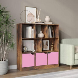 Urbn-Living Urbnliving Asymmetrical 8 Cube Rustic Brown Bookcase Freestanding Storage Unit With 3 Plain Doors - Pink - thumbnail 2