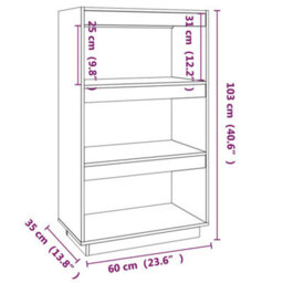 Berkfield Book Cabinet/room Divider Grey 60X35X103 Cm Solid Wood Pine - thumbnail 8