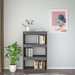 Berkfield Book Cabinet/room Divider Grey 60X35X103 Cm Solid Wood Pine - thumbnail 3
