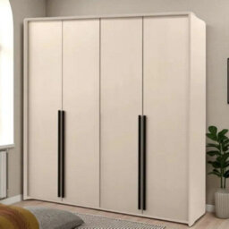 Arte Genua 4-Door Wardrobe - Sand Beige With Black Handles, Elegant Organiser 210Cm - thumbnail 1