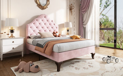 Upholstered Bed 90X190 With Slatted Frame And Headboard, Youth Bed, Single Bed, Wooden Slat Support, Easy Assembly, Velvet, Pink - image 1