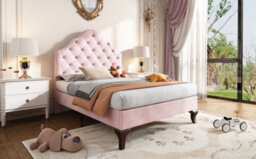 Upholstered Bed 90X190 With Slatted Frame And Headboard, Youth Bed, Single Bed, Wooden Slat Support, Easy Assembly, Velvet, Pink