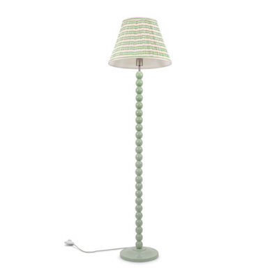 Valuelights Bobbles Sage Green Bobbin Floor Lamp With Pink Aztec Pleated Shade - image 1