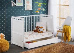 Arte Tymek Cot Bed With Under-Bed Drawer - White Matt Pinewood Baby Cot With Removable Rails And Hidden Storage - thumbnail 4