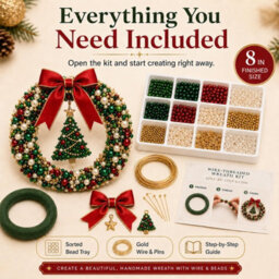 Amorly Diy Christmas Pearl Wreath Kit, Handmade Beaded Holiday Door Decor With Beads, Ribbon And Instructions, Craft Gift (Christmas) - thumbnail 4