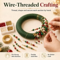 Amorly Diy Christmas Pearl Wreath Kit, Handmade Beaded Holiday Door Decor With Beads, Ribbon And Instructions, Craft Gift (Christmas) - thumbnail 5
