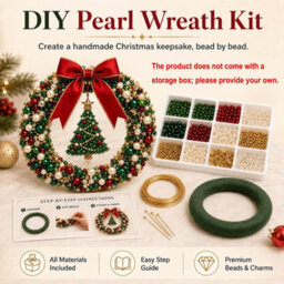 Amorly Diy Christmas Pearl Wreath Kit, Handmade Beaded Holiday Door Decor With Beads, Ribbon And Instructions, Craft Gift (Christmas) - thumbnail 3