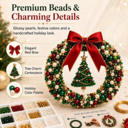 Amorly Diy Christmas Pearl Wreath Kit, Handmade Beaded Holiday Door Decor With Beads, Ribbon And Instructions, Craft Gift (Christmas) - thumbnail 8