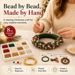Amorly Diy Christmas Pearl Wreath Kit, Handmade Beaded Holiday Door Decor With Beads, Ribbon And Instructions, Craft Gift (Christmas) - thumbnail 6