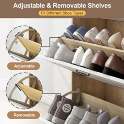 Merax Shoe Cabinet, Narrow Shoe Storage With 3 Flip Doors, 2 Drawers, Adjustable Dividers, Shoe Rack For Hallway, White+Natural - thumbnail 8