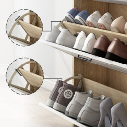 Merax Shoe Cabinet, Narrow Shoe Storage With 3 Flip Doors, 2 Drawers, Adjustable Dividers, Shoe Rack For Hallway, White+Natural - thumbnail 5