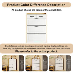 Merax Shoe Cabinet, Narrow Shoe Storage With 3 Flip Doors, 2 Drawers, Adjustable Dividers, Shoe Rack For Hallway, White+Natural - thumbnail 6