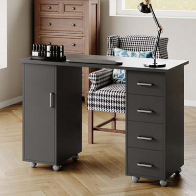 Living And Home Black Mobile 4 Drawersmanicure Table With Cabinet And Lockable Casters, 110Cm(W) X 45Cm(D) X 75Cm(H) - image 1