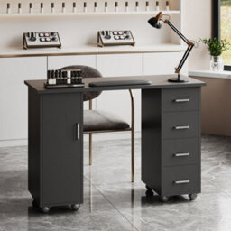 Living And Home Black Mobile 4 Drawersmanicure Table With Cabinet And Lockable Casters, 110Cm(W) X 45Cm(D) X 75Cm(H) - thumbnail 2