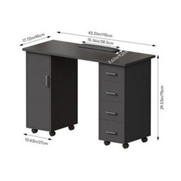 Living And Home Black Mobile 4 Drawersmanicure Table With Cabinet And Lockable Casters, 110Cm(W) X 45Cm(D) X 75Cm(H) - thumbnail 7