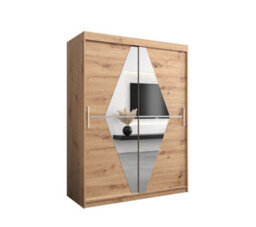 Arte Boliwia Contemporary 2 Mirrored Sliding Door Wardrobe 5 Shelves 2 Rails Artisan Oak Effect (H)2000mm (W)1500mm (D)620mm - thumbnail 1