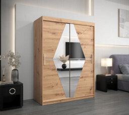 Arte Boliwia Contemporary 2 Mirrored Sliding Door Wardrobe 5 Shelves 2 Rails Artisan Oak Effect (H)2000mm (W)1500mm (D)620mm - thumbnail 2
