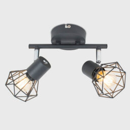 Valuelights Angus Retro Style 2 Way Metal Basket Cage Ceiling Spotlight In Pewter Grey Finish - thumbnail 2