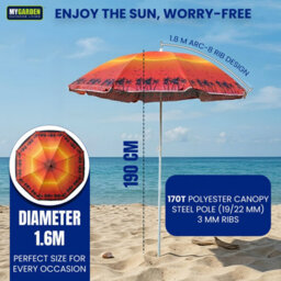 My Garden Outdoor Living Beach Umbrella Parasol With Uv Resistant Canopy Portable Lightweight Foldable Sun Shade Umbrella For Beach Easy To Fix Orange - thumbnail 5