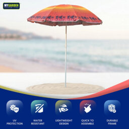 My Garden Outdoor Living Beach Umbrella Parasol With Uv Resistant Canopy Portable Lightweight Foldable Sun Shade Umbrella For Beach Easy To Fix Orange - thumbnail 3