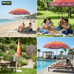 My Garden Outdoor Living Beach Umbrella Parasol With Uv Resistant Canopy Portable Lightweight Foldable Sun Shade Umbrella For Beach Easy To Fix Orange - thumbnail 9