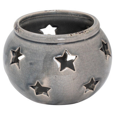Hill Interiors Ceramic Star Candle Holder Grey (15Cm X 18Cm X 18Cm) - image 1