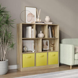 Urbn-Living Urbnliving Asymmetrical 8 Cube Oak Bookcase Storage Unit With 3 Fabric Drawer Inserts- Yellow - thumbnail 4