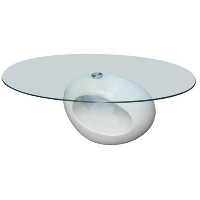 Walplus Coffee Table With Oval Glass Top High Gloss White - image 1
