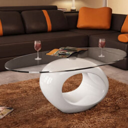 Walplus Coffee Table With Oval Glass Top High Gloss White - thumbnail 5