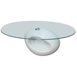 Walplus Coffee Table With Oval Glass Top High Gloss White - thumbnail 1