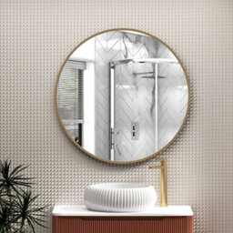 Royal Bathrooms Luxor 800 X 800mm Brushed Brass Round Framed Mirror Within Frame Led, Touch Sensor & Demister Pad