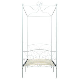 Berkfield Canopy Bed Frame White Metal 100X200 Cm - thumbnail 3