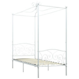Berkfield Canopy Bed Frame White Metal 100X200 Cm - thumbnail 2