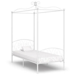 Berkfield Canopy Bed Frame White Metal 100X200 Cm - thumbnail 1