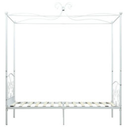 Berkfield Canopy Bed Frame White Metal 100X200 Cm - thumbnail 4