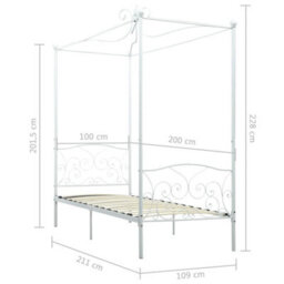 Berkfield Canopy Bed Frame White Metal 100X200 Cm - thumbnail 5