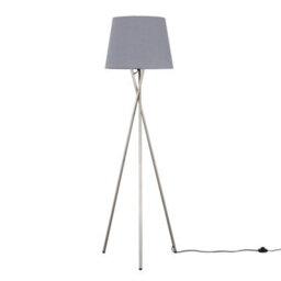 Valuelights Camden Brushed Chrome Tripod Floor Lamp With Grey Tapered Shade And Bulb - thumbnail 1