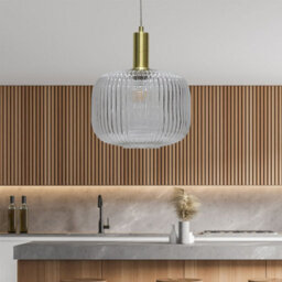 First Choice Lighting Set Of 2 Batley Large - Clear Ribbed Glass Satin Brass Deco Pendants - thumbnail 4