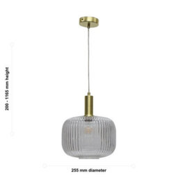 First Choice Lighting Set Of 2 Batley Large - Clear Ribbed Glass Satin Brass Deco Pendants - thumbnail 6