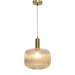 First Choice Lighting Set Of 2 Batley Large - Clear Ribbed Glass Satin Brass Deco Pendants - thumbnail 3