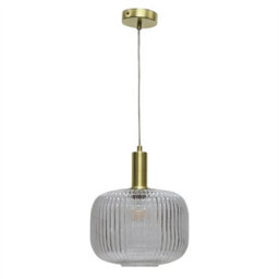 First Choice Lighting Set Of 2 Batley Large - Clear Ribbed Glass Satin Brass Deco Pendants - thumbnail 2
