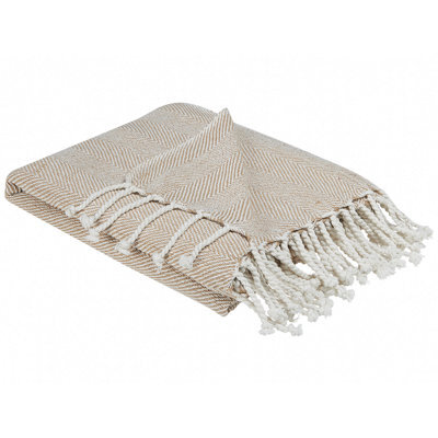 Beliani Blanket Tilmi Cotton 130 X 160 Cm Light Beige - image 1