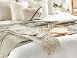 Beliani Blanket Tilmi Cotton 130 X 160 Cm Light Beige - thumbnail 2