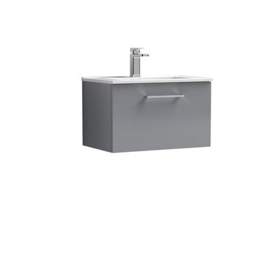 Balterley Bramshall Modern Bathroom 1 Soft Close Drawer & Minimalist Wall Hung Vanity Unit Basin, Satin Grey, 600mm - image 1
