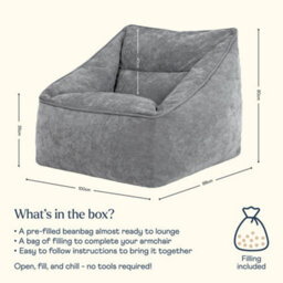 icon Natalia Chenille Adults Bean Bag Armchair, Ready Filled Large Beanbag Grey - thumbnail 8