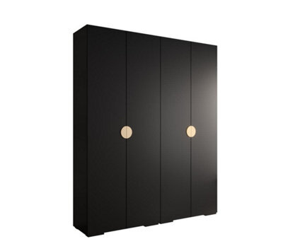 Arte Stylish Black Inova 4 Hinged Door Wardrobe W2000mm H2370mm D470mm - Customisable Storage With Gold Round Handles - image 1