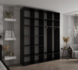 Arte Stylish Black Inova 4 Hinged Door Wardrobe W2000mm H2370mm D470mm - Customisable Storage With Gold Round Handles - thumbnail 5